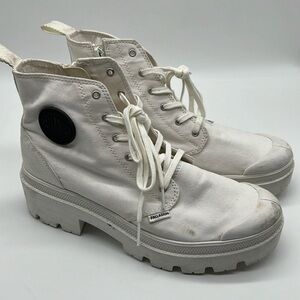 Palladium Pallabase Twill Leather Sneaker Boots White, Womens 9 Lug Sole
